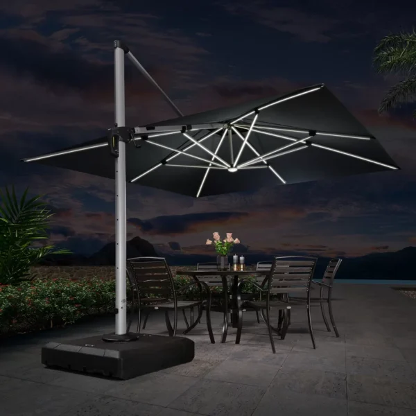 Cheverly Rectangular Lighted Cantilever Umbrella With Base