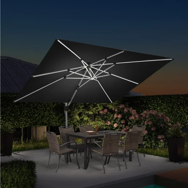 Cheverly Rectangular Lighted Cantilever Umbrella With Base