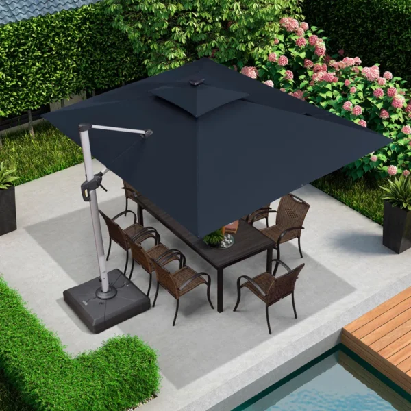 Cheverly Rectangular Lighted Cantilever Umbrella With Base