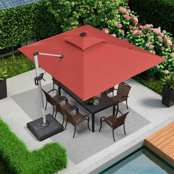 Rectangular Lighted Cantilever Umbrella With Base