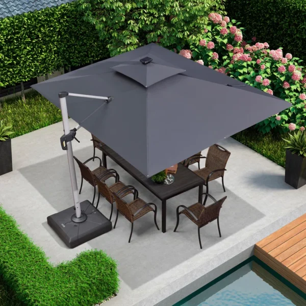 Cheverly Rectangular Lighted Cantilever Umbrella With Base - Image 6