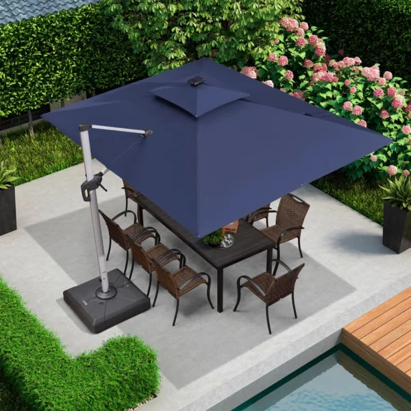 Rectangular Lighted Cantilever Umbrella With Base