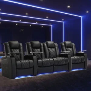 Leather Power Reclining Home Theater Seat with Cup Holder (Set of 4)