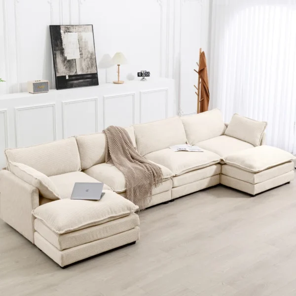 Redenius 6-Piece 148'' Upholstered Corduroy U-Shape Sectional
