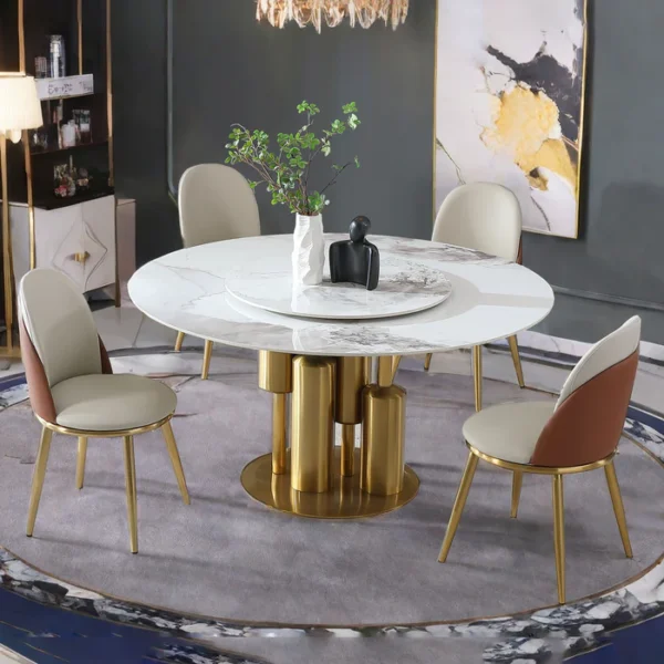 Modern Round Marble Dining Table With Chairs - Image 3