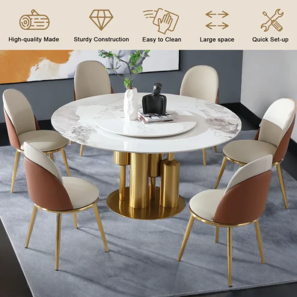 Modern Round Marble Dining Table With Chairs - Image 7